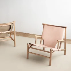 Silla lounge Samurai con asiento de cuero y base de roble, Natur*NORR11 Online