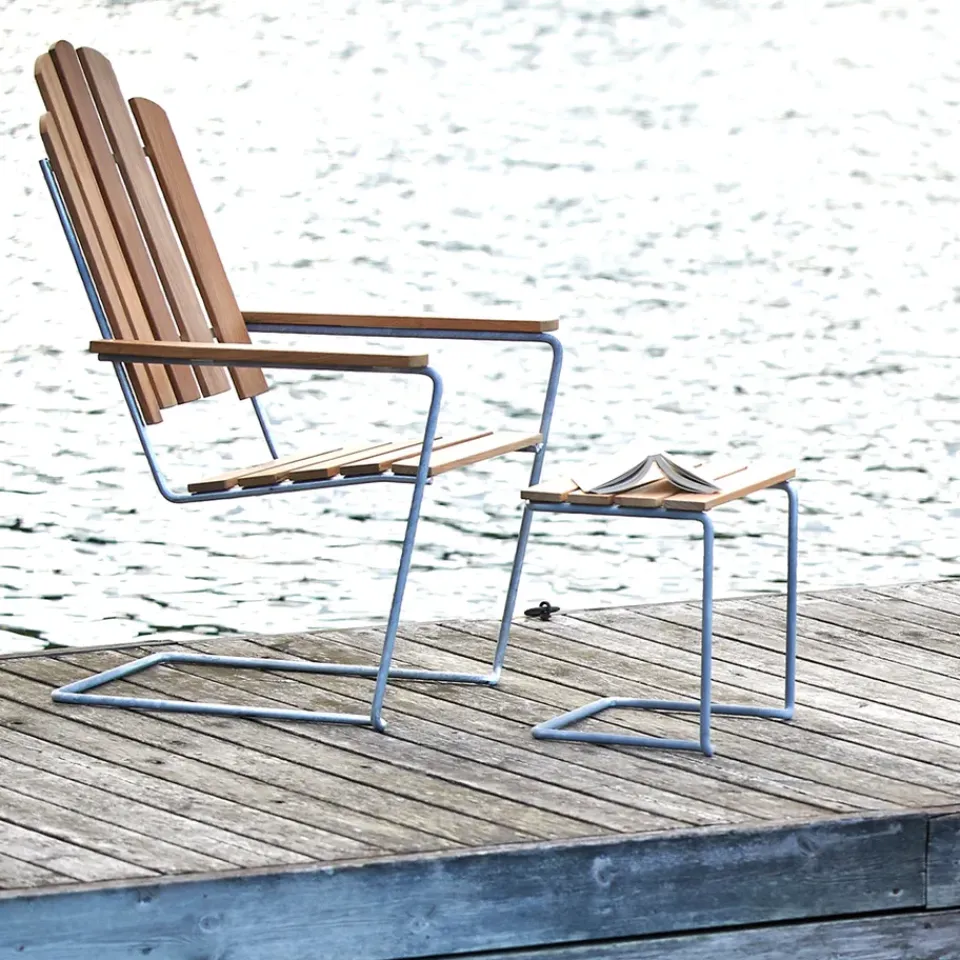 Silla para tomar el sol A3, Roble aceitado - estructura galvanizada en caliente*Grythyttan Stålmöbler Hot