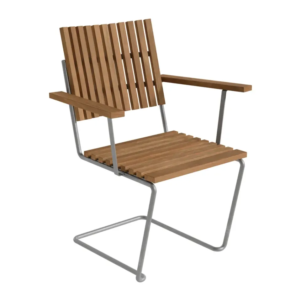 Sillón con reposabrazos Bovik , Teca—estructura galvanizada en caliente*Grythyttan Stålmöbler Online