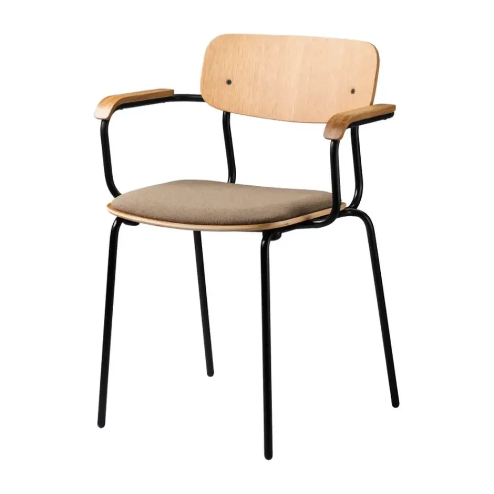 Sillón J183 Holmen con reposabrazos, Chapa de roble-patas negras-topo*FDB Møbler