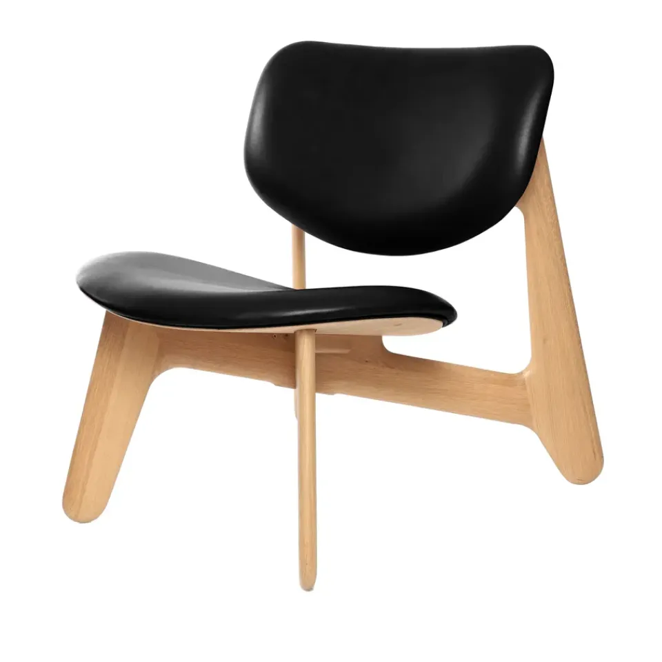 Sillón lounge Slab con asiento tapizado, Roble natural-cuero negro*Tom Dixon Sale