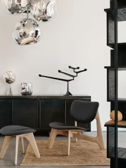Sillón lounge Slab con asiento tapizado, Roble natural-cuero negro*Tom Dixon Sale