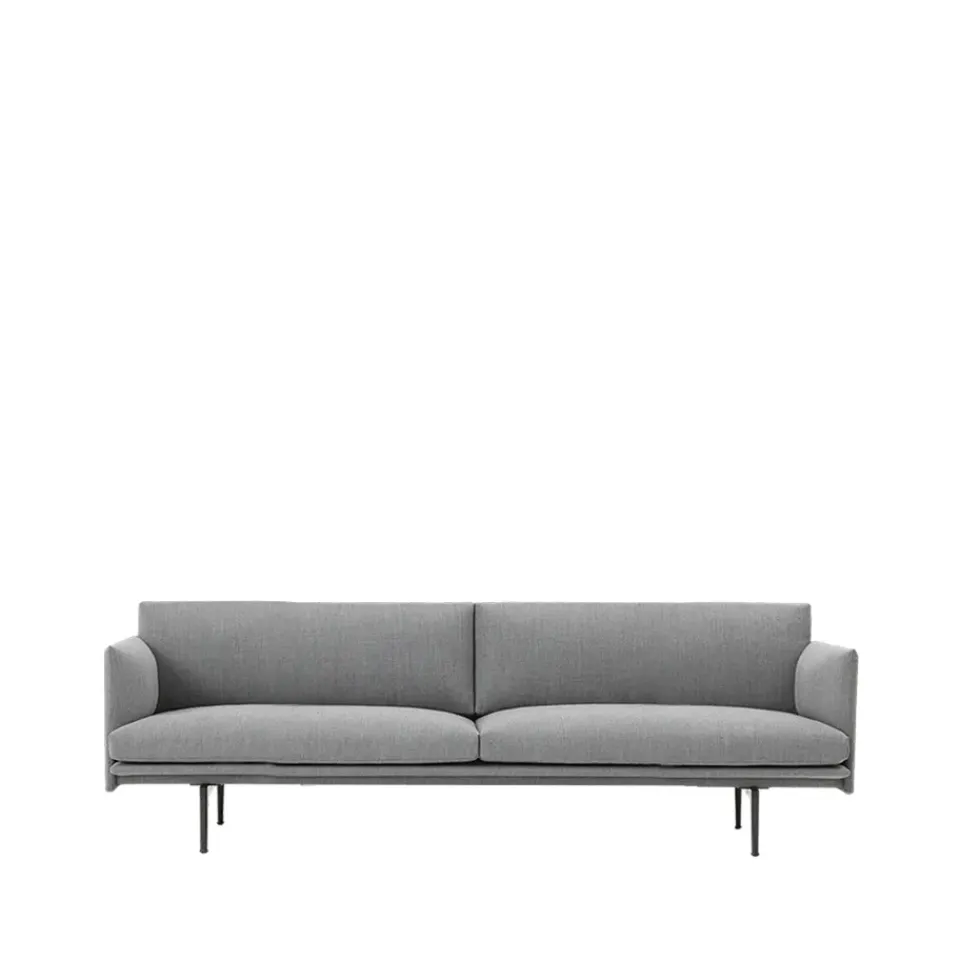 Sofá de 3 plazas Outline tela, Tela fiord 151 grey, patas negras*Muuto Best