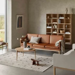 Sofá MK46 Mogens Koch de 3 plazas, Roble lacado-cuero coñac*FDB Møbler Online