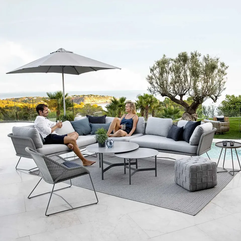 Sofá modular Horizon, Natté grey-izquierdo-soporte negro*Cane-line Best