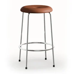 Taburete alto Taburett, Cuero cognac con base cromada, 63 cm*Lammhults Hot