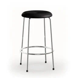 Taburete alto Taburett, Piel negra con base cromada, 63 cm*Lammhults Best