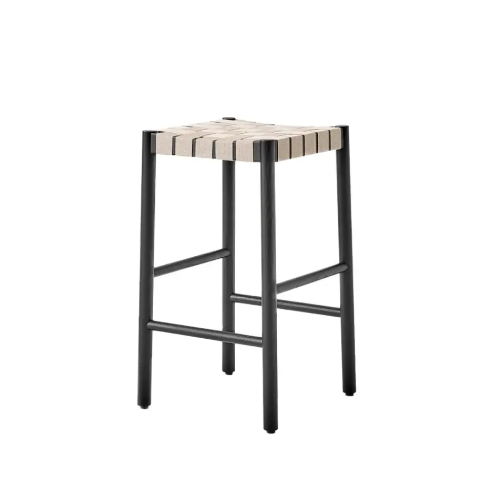 Taburete bar Betty TK7, Black, asiento de banda de lino trenzada natural*&Tradition New