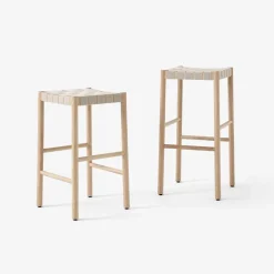 Taburete bar Betty TK8, Black, asiento de banda de lino trenzada natural*&Tradition