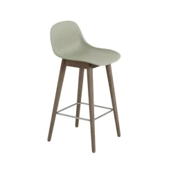 Taburete bar con respaldo Fiber 65 cm, Dusty green-patas barnizadas de marrón oscuro*Muuto Sale