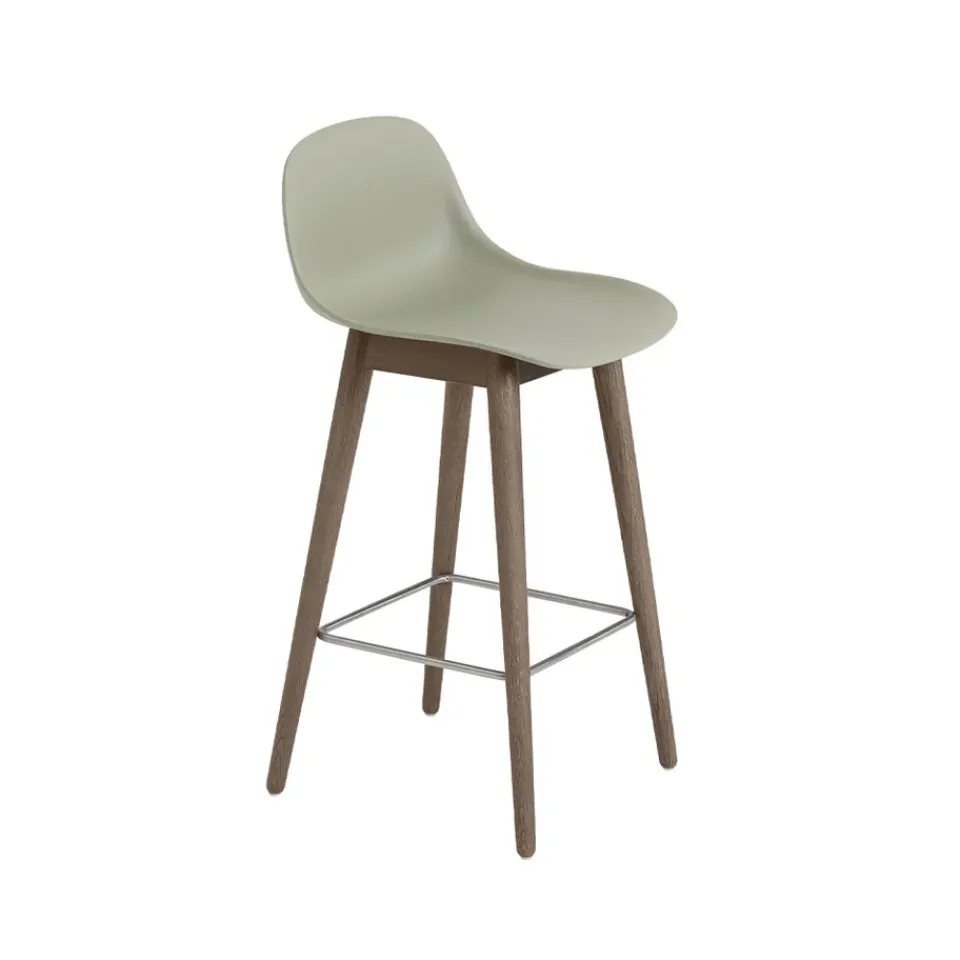 Taburete bar con respaldo Fiber 65 cm, Dusty green-patas barnizadas de marrón oscuro*Muuto Sale