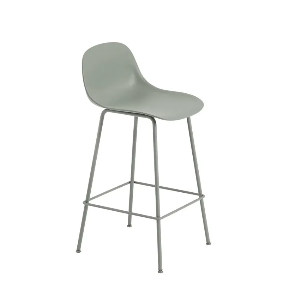 Taburete bar con respaldo Fiber Tube 65 cm, dusty green*Muuto New