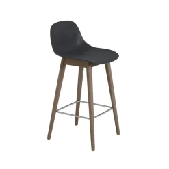 Taburete bar con respaldo Fiber 65 cm, Black-patas barnizadas de marrón oscuro*Muuto