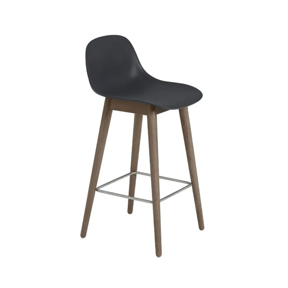 Taburete bar con respaldo Fiber 65 cm, Black-patas barnizadas de marrón oscuro*Muuto