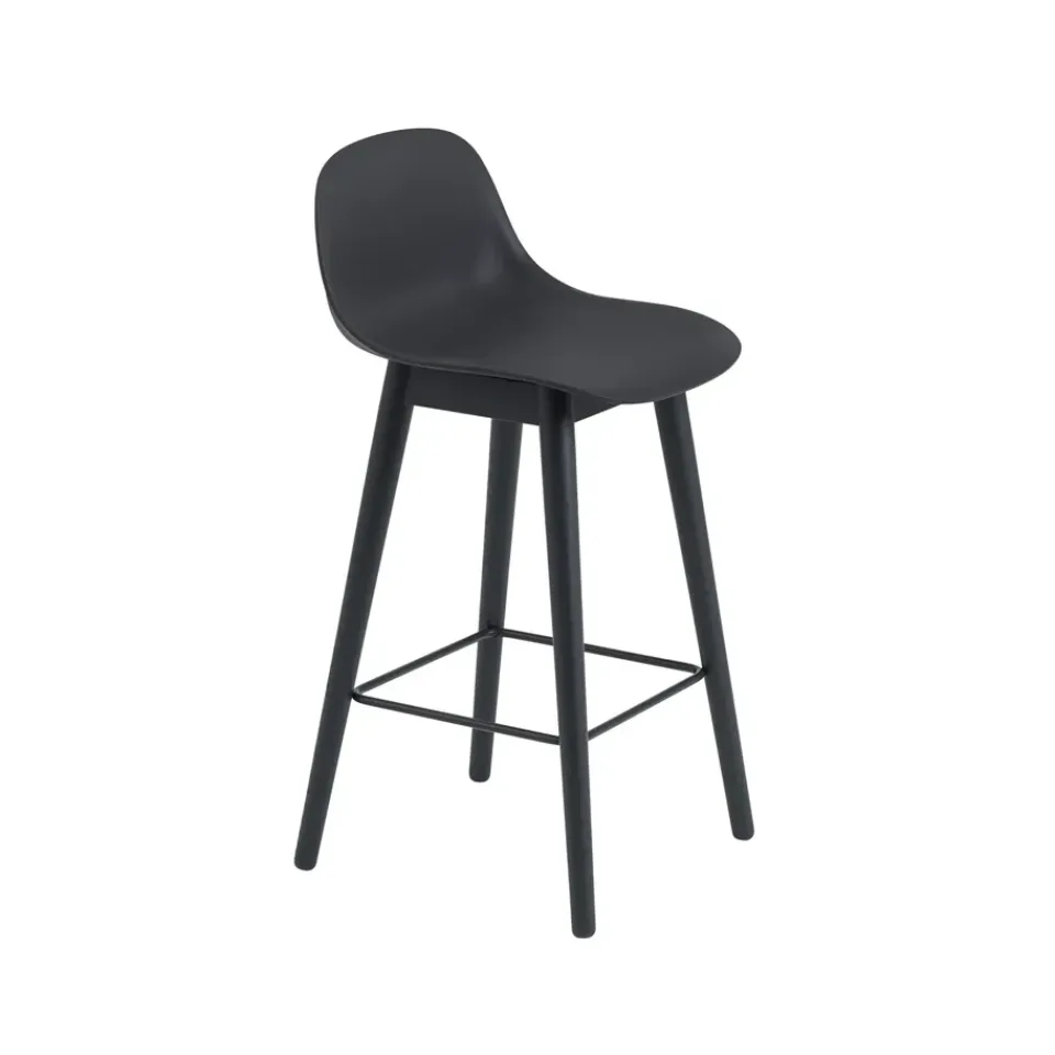 Taburete bar con respaldo Fiber 65 cm, Black-patas negras*Muuto Discount