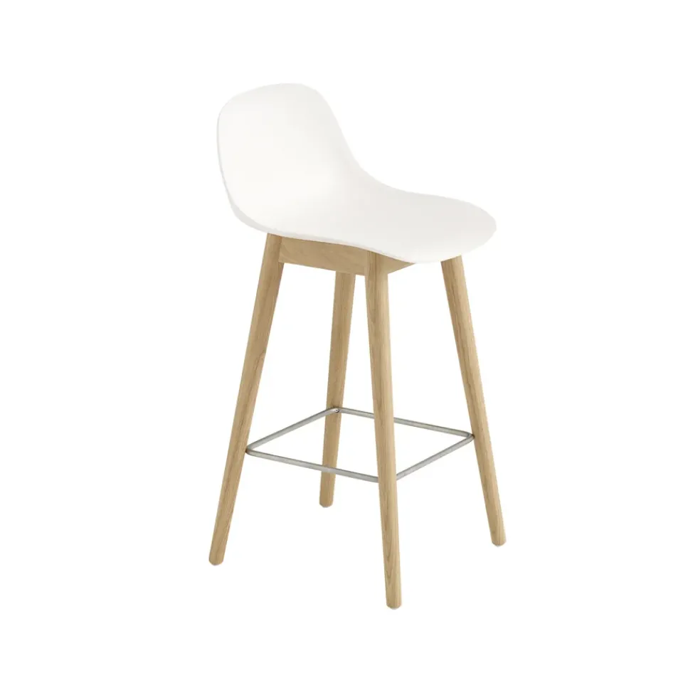 Taburete bar con respaldo Fiber 65 cm, Natural white-patas de roble*Muuto Outlet