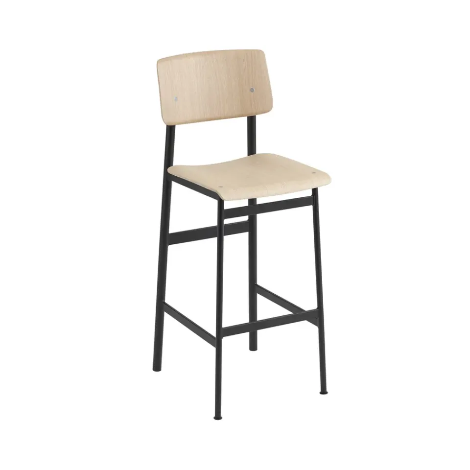 Taburete bar Loft, Oak, alto, base de acero en color negro*Muuto Sale