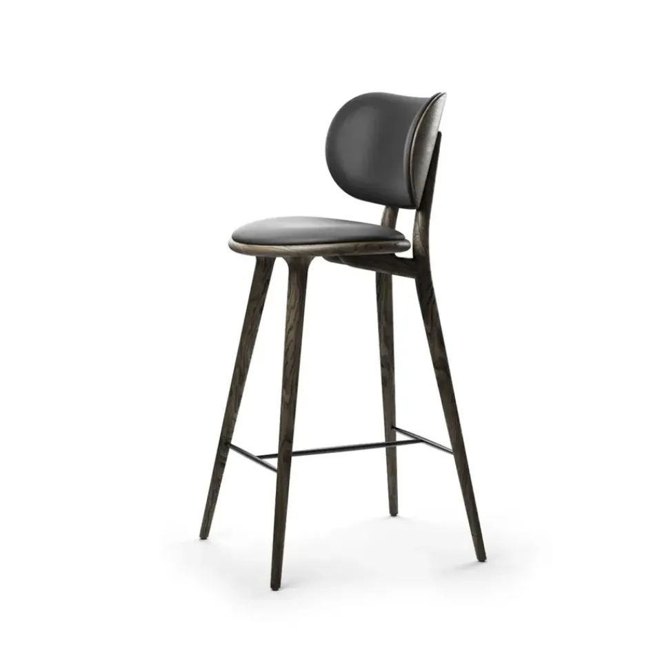 Taburete High Stool Backrest bajo, piel negra, base de roble sirka grey*Mater Sale