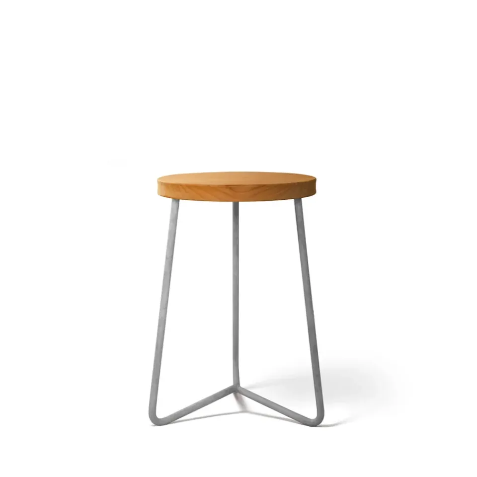 Taburete V-1, Teca-estructura de acero galvanizado en caliente, 45 cm*Grythyttan Stålmöbler Hot